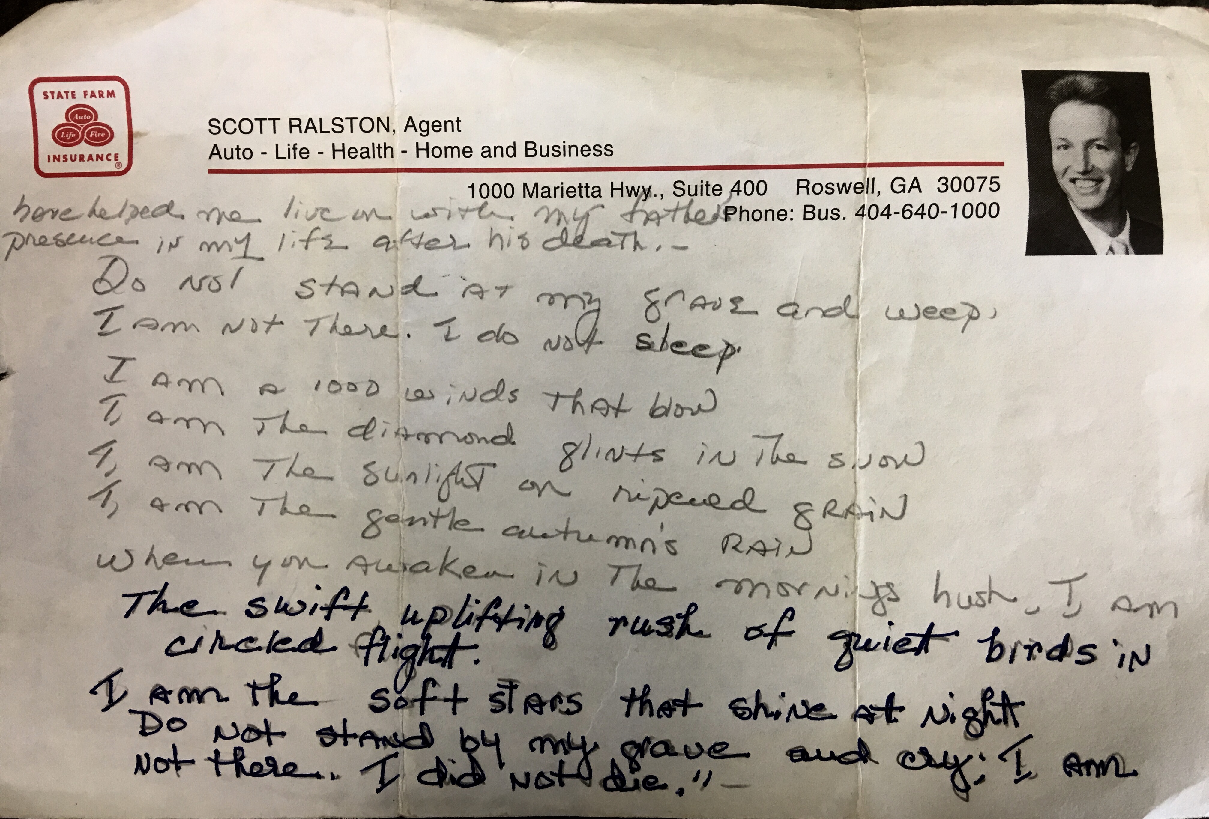 Hand-written text of poem, with annotations referencing Julia's father